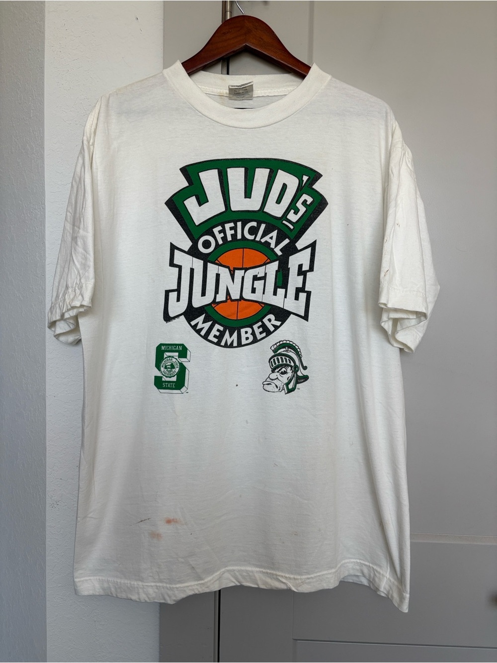 VINTAGE 1994-1995 MICHIGAN STATE JUDS LAST STAND WHITE GRAPHIC TSHIRT MENS XXL